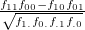 $ \frac{f_{11}f_{00}-f_{10}f_{01}}{\sqrt{f_{1.}f_{0.}f_{.1}f_{.0}}} $